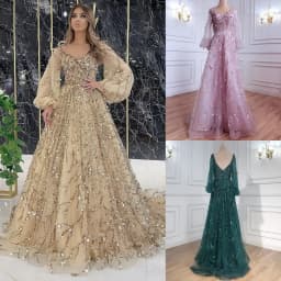 Women Bohemian Dress with V-neck Lantern Long Sleeves Lace Mesh Sequins Beaded Slim Fit  Soft Pleats Elegant for Party Banquets