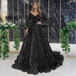 Women Bohemian Dress with V-neck Lantern Long Sleeves Lace Mesh Sequins Beaded Slim Fit  Soft Pleats Elegant for Party Banquets