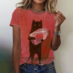 Women's Funny 3D Animal Print T Shirts Causal Short Sleeve Tops Girls Kawaii Clothes Female Fashion Cat Dog Pattern Tees Ladies