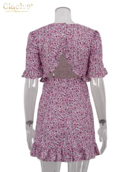 Clacive Summer Slim Print Women's Dress 2024 Fashion O-Neck Short Sleeve Mini Dresses Elegant Classic High Waist Female Dress