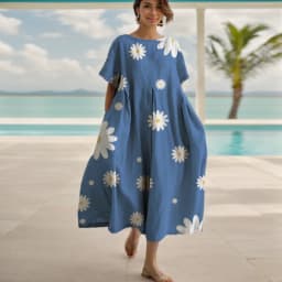Dress For Women Summer New Short Sleeve Floral Print O-neck Big Hem Loose Fashion Elegant Casual Commute Female A-line Dress