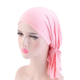Elastic Women Modal Cotton Ruffle Turban Caps Muslim Headscarf Bonnet Pre-Tied Hijab Headwrap Cap Soft Lady Hair Loss Chemo Cap