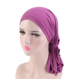 Elastic Women Modal Cotton Ruffle Turban Caps Muslim Headscarf Bonnet Pre-Tied Hijab Headwrap Cap Soft Lady Hair Loss Chemo Cap