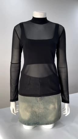 2024 Sexy Women Blouses See Through Transparent Mesh Stand Neck Long Sleeve Sheer Blouse Shirt Ladies Tops Tee
