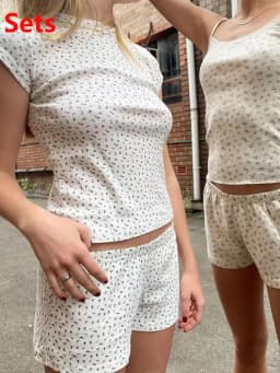 Sweet Floral Print Two Piece Set Women Hollow-out Sleeveless Crop Top And Shorts Summer Outfits Casual Vintage Cotton Short Sets