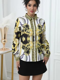 Fashion France Style Ladies Shirts New Elegant Women Blouses Fashion Printed Long Sleeve Button-Down Tops Blusa Mujer