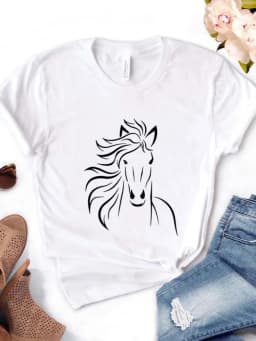 Horse Lover Print Women T Shirt Short Sleeve O Neck Loose Women Tshirt Ladies Tee Shirt Tops Clothes Camisetas Mujer