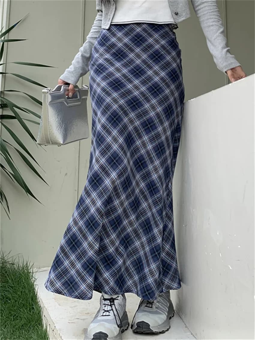 Alien Kitty Women Trumpets Summer Plaid Long Skirts 2023 Slim Chic High Waist Casual Office Lady Streetwear Vintage Mermaid OL