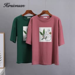 Hirsionsan 2023 Abstract Simple Printed T Shirt Women Oversized Harajuku Cotton Graphic Tee Summer Short Sleeves Female Tops