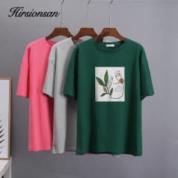 Hirsionsan 2023 Abstract Simple Printed T Shirt Women Oversized Harajuku Cotton Graphic Tee Summer Short Sleeves Female Tops