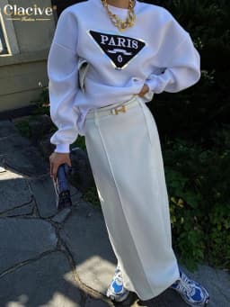 Clacive Fashion Loose White Skirts For Women Elegant High Waist Office Lady Maxi Skirt Casual Simple Faldas Female Clothing 2023