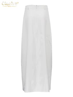 Clacive Fashion Loose White Skirts For Women Elegant High Waist Office Lady Maxi Skirt Casual Simple Faldas Female Clothing 2023