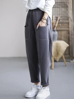 Amax LuluE Womens Retro Solid Color Straight Harem Pants Females Winter Korean Fashion Fitness 2024 High Waist Casual Trousers