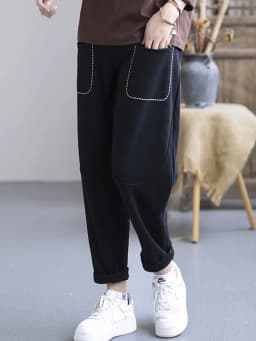 Amax LuluE Womens Retro Solid Color Straight Harem Pants Females Winter Korean Fashion Fitness 2024 High Waist Casual Trousers