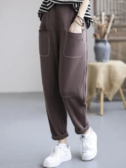 Amax LuluE Womens Retro Solid Color Straight Harem Pants Females Winter Korean Fashion Fitness 2024 High Waist Casual Trousers