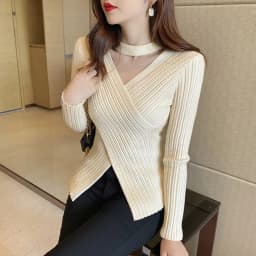 2025 Women Spring Halter Neck Sweater Slim Stretch Sexy Pullovers Long Sleeve Good Quality Women Fashion Sweater Tops