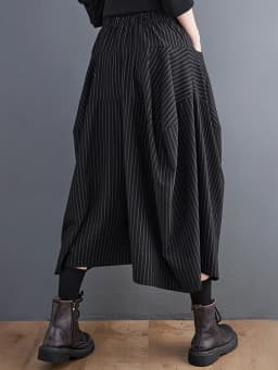 Black High Elastic Waist  Striped Plus Size Wide Leg Pants Women Pocket Loose Casual Fashion Ladies Trousers Spring Autumn 2026