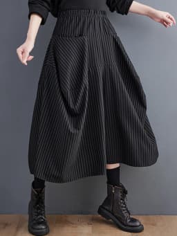 Black High Elastic Waist  Striped Plus Size Wide Leg Pants Women Pocket Loose Casual Fashion Ladies Trousers Spring Autumn 2026
