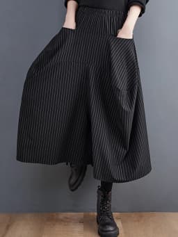 Black High Elastic Waist  Striped Plus Size Wide Leg Pants Women Pocket Loose Casual Fashion Ladies Trousers Spring Autumn 2026