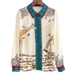 FANIECES Plus Size 3XL Giraffe Print Women Shirts Long Sleeve Lapel Satin Blouse Spring Female Tops Elegant Office Ladies Blusas