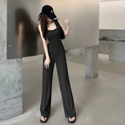 Jumpsuit Women 2023 Summer Women's New Waist Hollow Sleeveless Black Romper For Ladies Casual Straight Trousers Long Overalls