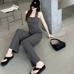 Jumpsuit Women 2023 Summer Women's New Waist Hollow Sleeveless Black Romper For Ladies Casual Straight Trousers Long Overalls