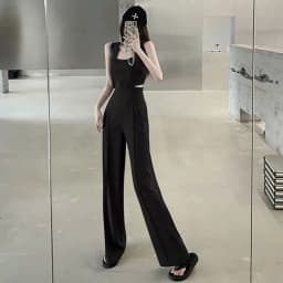 Jumpsuit Women 2023 Summer Women's New Waist Hollow Sleeveless Black Romper For Ladies Casual Straight Trousers Long Overalls