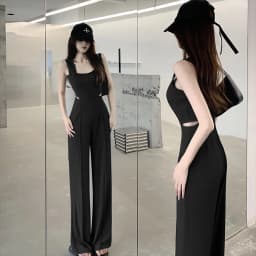 Jumpsuit Women 2023 Summer Women's New Waist Hollow Sleeveless Black Romper For Ladies Casual Straight Trousers Long Overalls