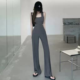 Jumpsuit Women 2023 Summer Women's New Waist Hollow Sleeveless Black Romper For Ladies Casual Straight Trousers Long Overalls
