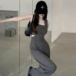 Jumpsuit Women 2023 Summer Women's New Waist Hollow Sleeveless Black Romper For Ladies Casual Straight Trousers Long Overalls