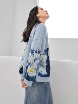 Winter Cardigan for Women 2026 Designer Knitted Sweater Coat Female New Fashion Printing Thick V-neck Casual Oversize Jumpers