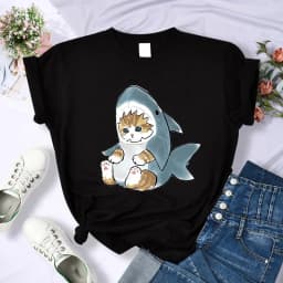 Y2k 90s Cute Cat Shirt Women Funny Cartoon T Shirt Harajuku Graphic Ulzzang T-shirt Aesthetic Tshirt Top Tee Female T-shirts