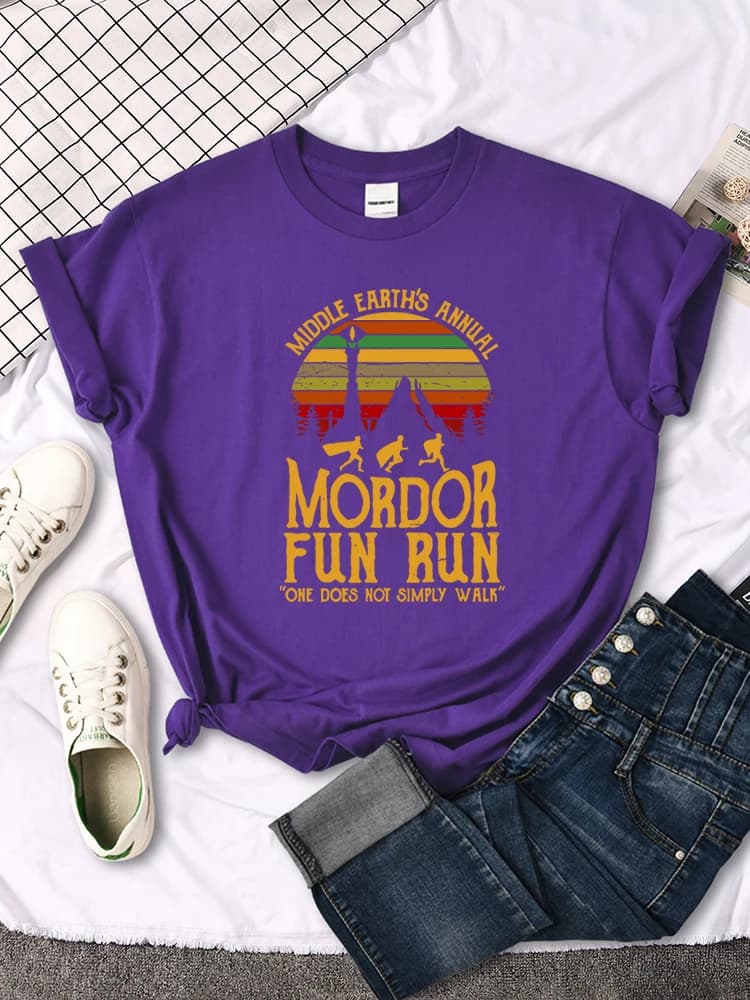 Middle Earth'S Annual Mordor Fun Run Print T-Shirt Essential Creativity Tshirts Trend Round Neck T-Shirts Hip Hop Trend T-Shirts