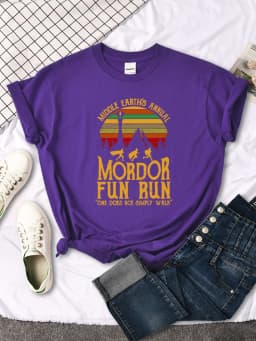 Middle Earth'S Annual Mordor Fun Run Print T-Shirt Essential Creativity Tshirts Trend Round Neck T-Shirts Hip Hop Trend T-Shirts
