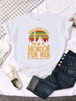 Middle Earth'S Annual Mordor Fun Run Print T-Shirt Essential Creativity Tshirts Trend Round Neck T-Shirts Hip Hop Trend T-Shirts
