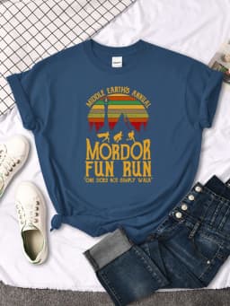 Middle Earth'S Annual Mordor Fun Run Print T-Shirt Essential Creativity Tshirts Trend Round Neck T-Shirts Hip Hop Trend T-Shirts