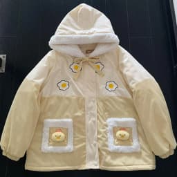 Japanese Sweet Corduroy Parkas Jacket Women Kawaii Y2k Strawberry Embroidery Hooded Outwear Female Autumn Winter Plush Warm Coat