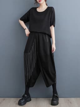 Black Vintage Patchwork Striped High Waist Wide Leg Pants Women New Loose Casual Ladies Trousers Fashion Streetwear Summer 2026
