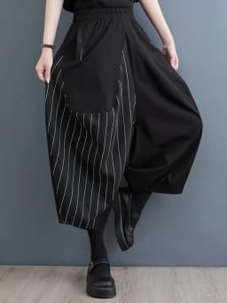 Black Vintage Patchwork Striped High Waist Wide Leg Pants Women New Loose Casual Ladies Trousers Fashion Streetwear Summer 2026