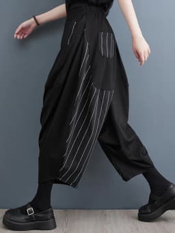 Black Vintage Patchwork Striped High Waist Wide Leg Pants Women New Loose Casual Ladies Trousers Fashion Streetwear Summer 2026