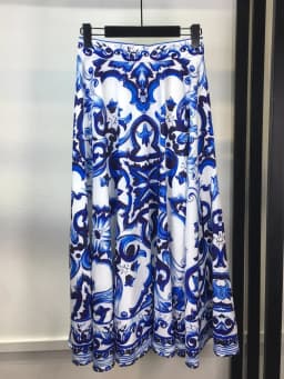Summer Bohemain Blue And White Porcelain 2 Pieces Set Women Spaghetti Strap Padded Cup Tank Camis Tops + Print Long Skirt Suit