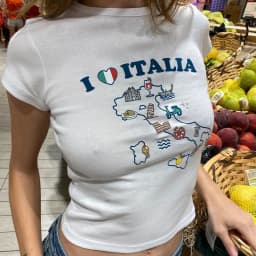 I Love Italy Letters Cartoon Print Gothic Grunge Harajuku Short Sleeve Crop Tops Summer Women T-shirt Baby Tee Slim Y2k Clothes