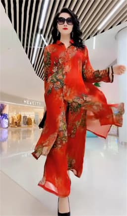2023 Spring/Summer New Fashion Set Large Size Temperament Printed Silk Mulberry Silk Top Women Wide Leg Printed Covering Belly