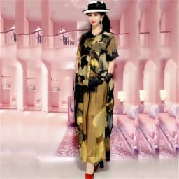 2023 Spring/Summer New Fashion Set Large Size Temperament Printed Silk Mulberry Silk Top Women Wide Leg Printed Covering Belly