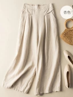 Women Casual Wide Leg Pants New 2023 Summer Vintage Style Solid Color Loose Comfortable Female Cotton Linen Trousers B2607