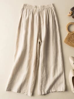 Women Casual Wide Leg Pants New 2023 Summer Vintage Style Solid Color Loose Comfortable Female Cotton Linen Trousers B2607