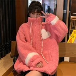 Women Jacket Lamb Plush Thickened Love Stand-up Collar Jacket Women Loose Korean Winter New Student Zipper Plus Fleece Top Tide