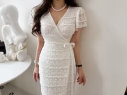 New Korean Fashion V-neck Lace Dress Women Summer Slim Short Sleeve Lace Up Wrapped Mesh Ruffles Long Dresses Vestidos Robe