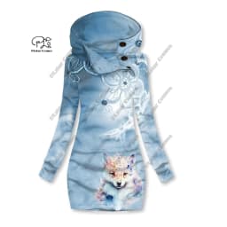3D printing Christmas snowflake animal series cute fox pattern special collar women's long sweater dress casual and warm
