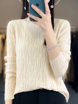 Women Autumn Winter Pure Wool Sweater Half-high Collar Irregular Pit Strips Pullover Female Thickened Casual Knitted Basis Top